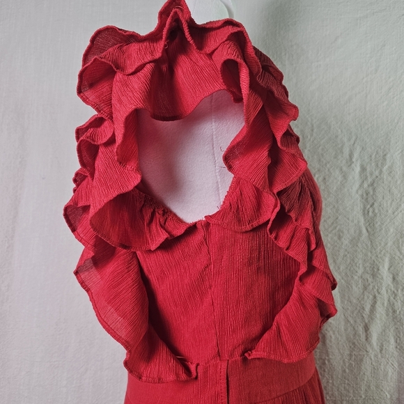 Hello Molly Red Ruffle Dress SZ 8 Layered Midi Romantic - Picture 5 of 15